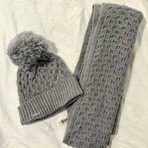 Gray Calvin Klein Knit Beanie and Scarf Set